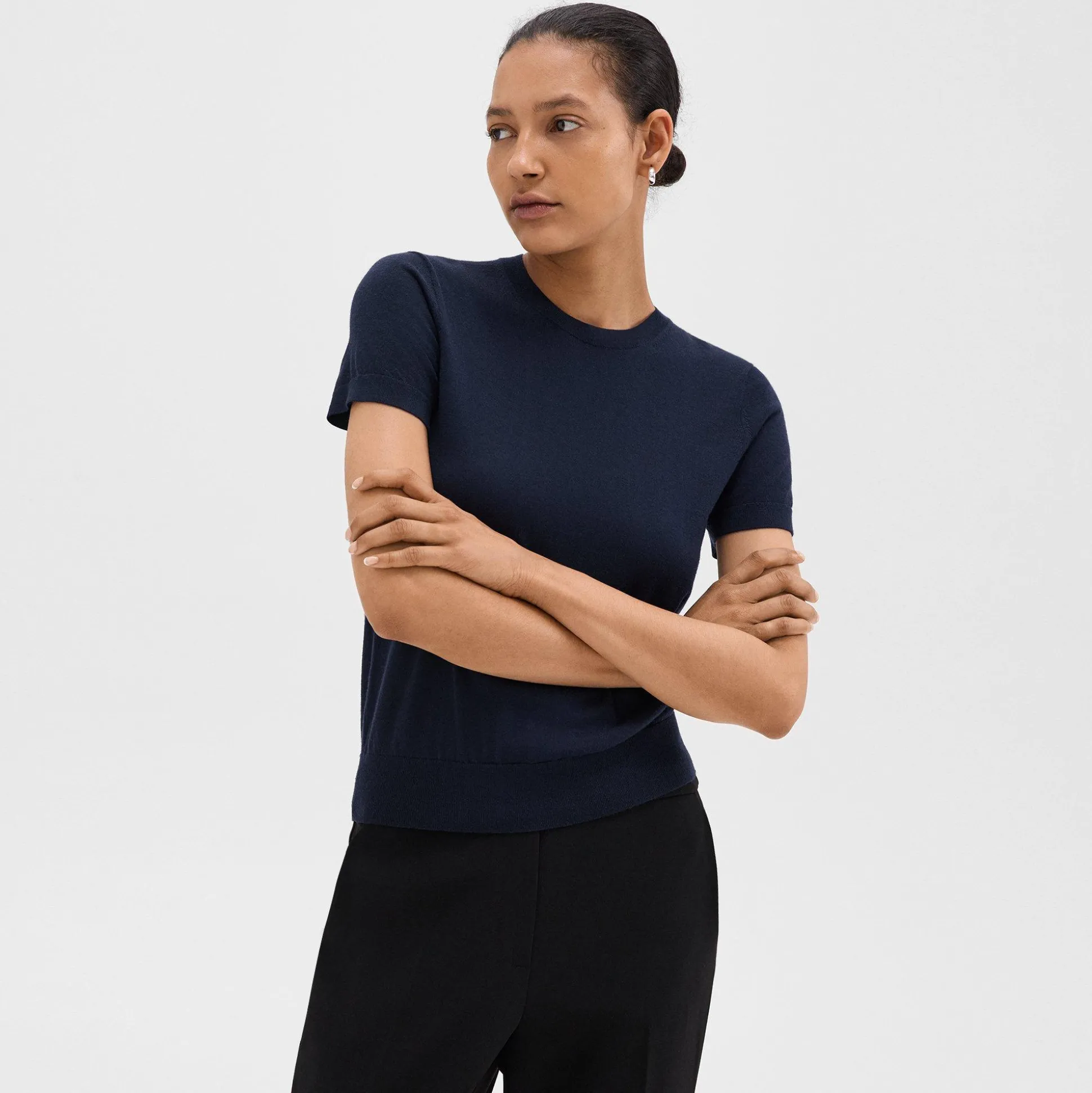 Theory Short-Sleeve Sweater In Regal Wool-Women Tops|T-Shirts