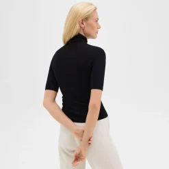 Theory Short-Sleeve Turtleneck In Merino Wool-Women Sweaters + Cardigans