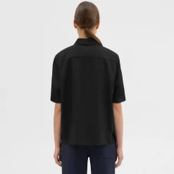 Theory Short-Sleeve Virgin Wool Popover Shirt-Women Tops