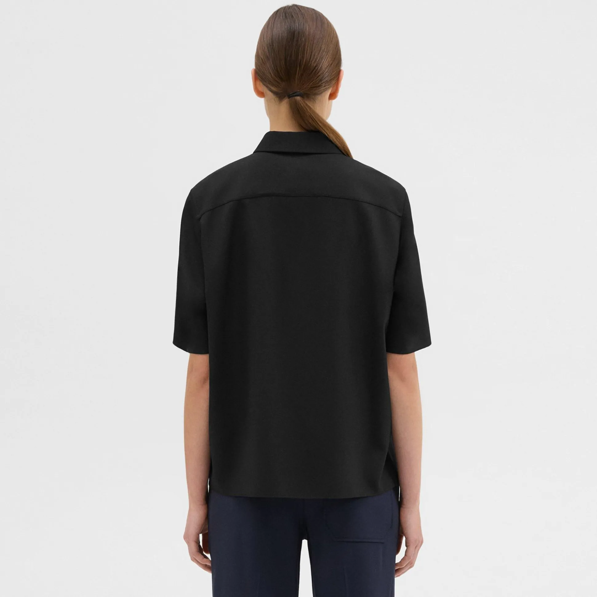 Theory Short-Sleeve Virgin Wool Popover Shirt-Women Tops