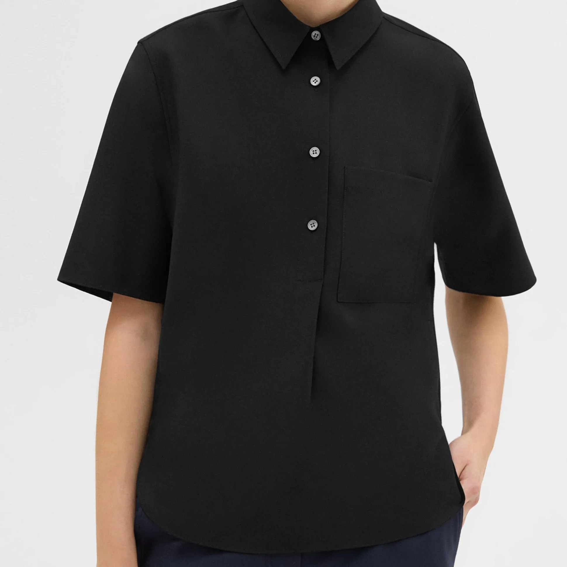 Theory Short-Sleeve Virgin Wool Popover Shirt-Women Tops