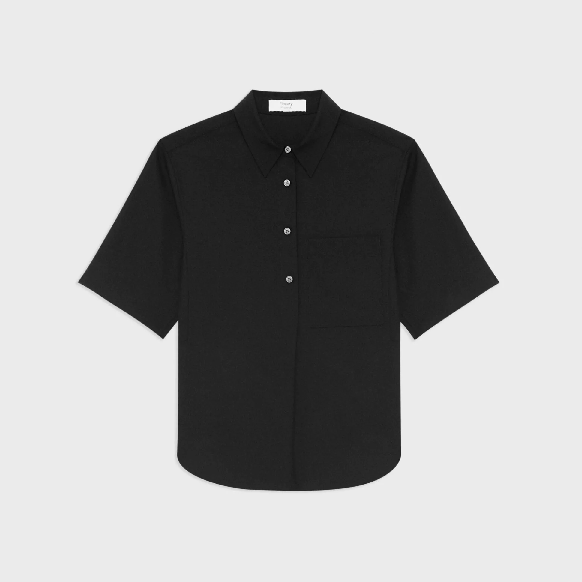 Theory Short-Sleeve Virgin Wool Popover Shirt-Women Tops