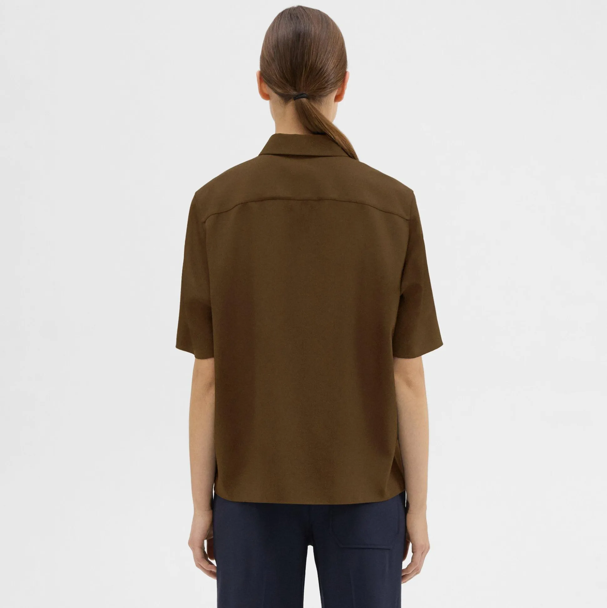 Theory Short-Sleeve Virgin Wool Popover Shirt-Women Tops