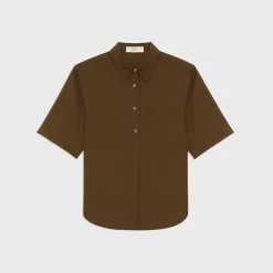 Theory Short-Sleeve Virgin Wool Popover Shirt-Women Tops