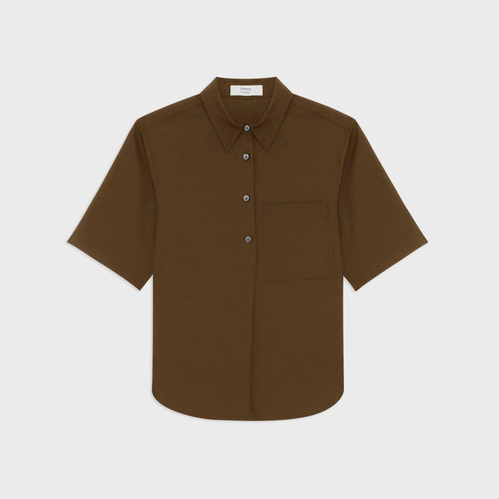 Theory Short-Sleeve Virgin Wool Popover Shirt-Women Tops