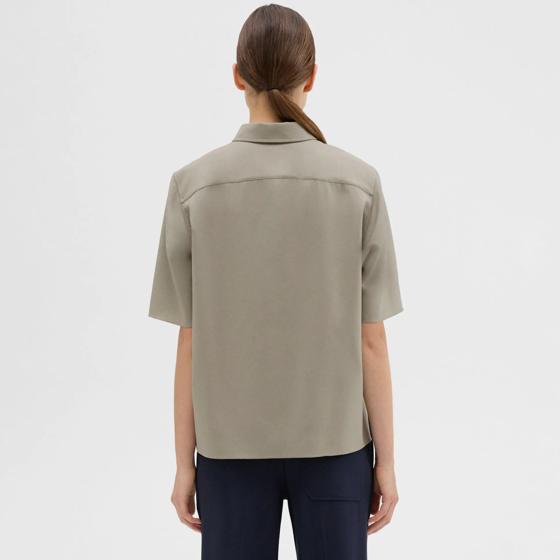 Theory Short-Sleeve Virgin Wool Popover Shirt-Women Tops