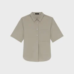 Theory Short-Sleeve Virgin Wool Popover Shirt-Women Tops