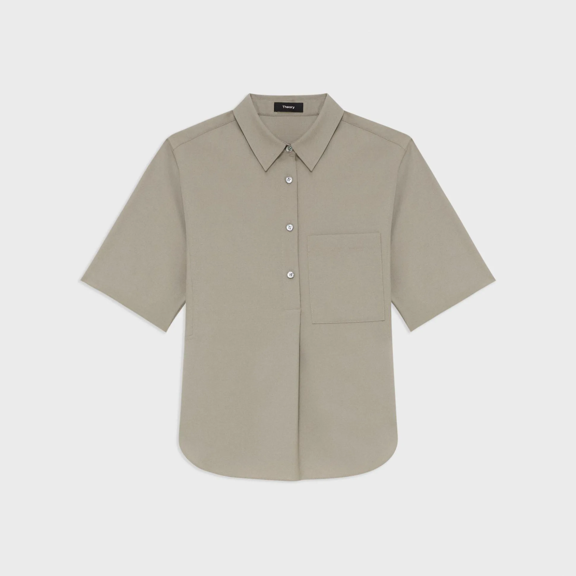 Theory Short-Sleeve Virgin Wool Popover Shirt-Women Tops