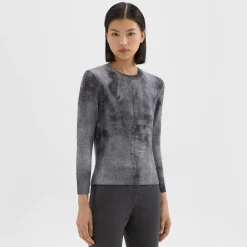 Theory Shrunken Crewneck Sweater In Felted Wool-Cashmere-Women Sweaters + Cardigans