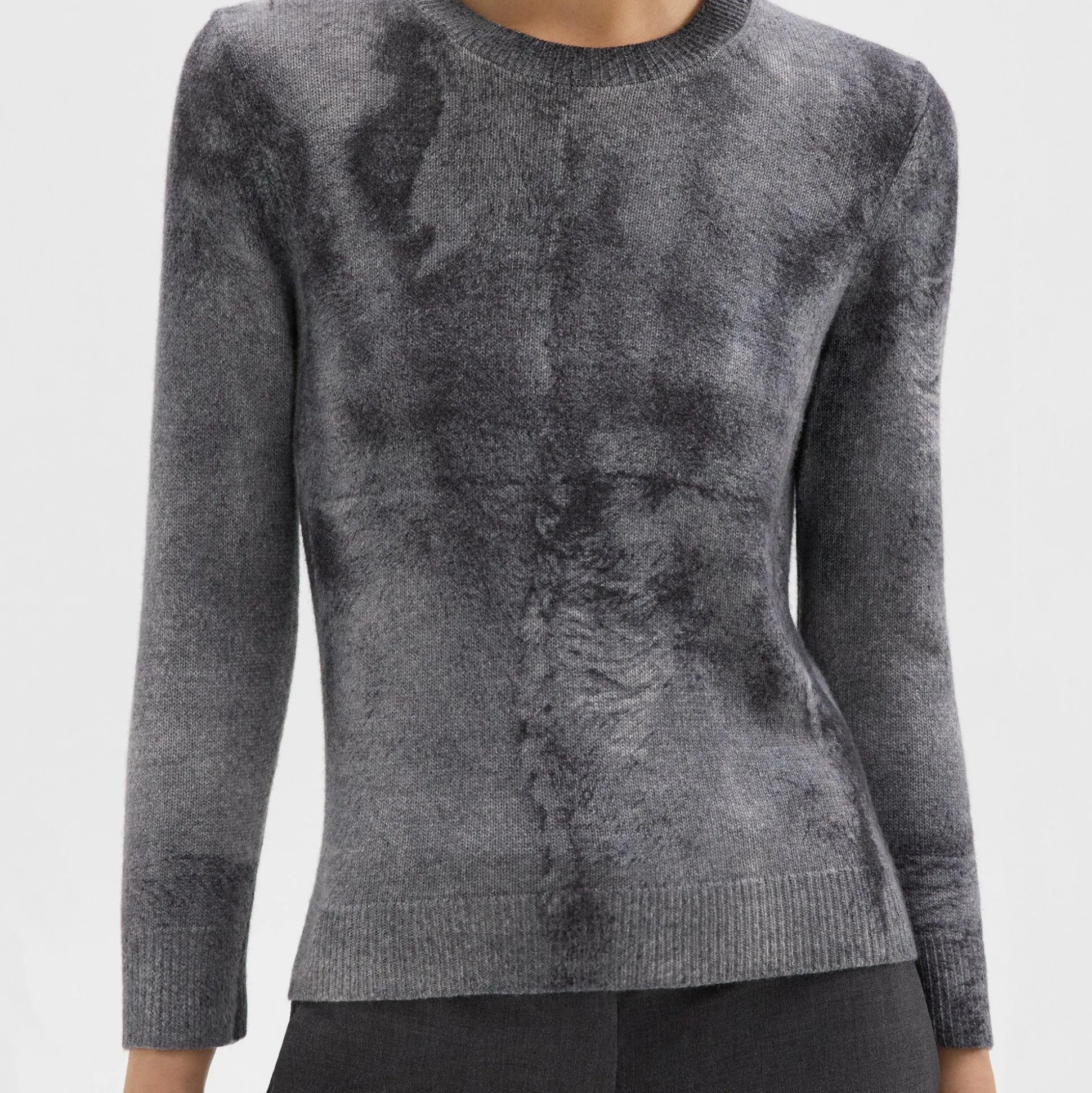 Theory Shrunken Crewneck Sweater In Felted Wool-Cashmere-Women Sweaters + Cardigans