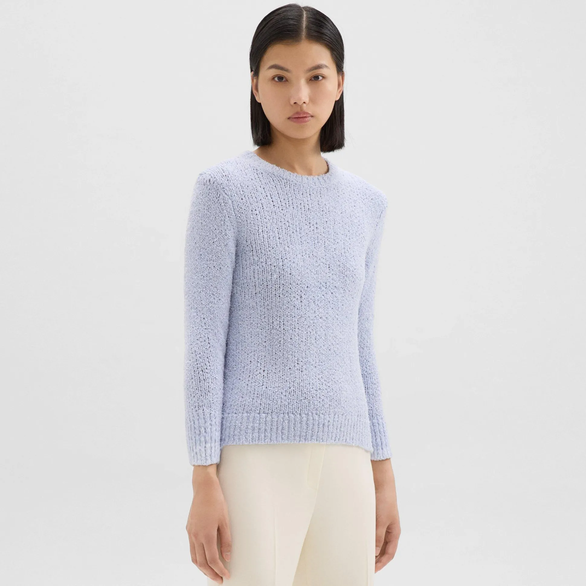 Theory Shrunken Crewneck Sweater In Feather Cotton-Blend-Women Sweaters + Cardigans