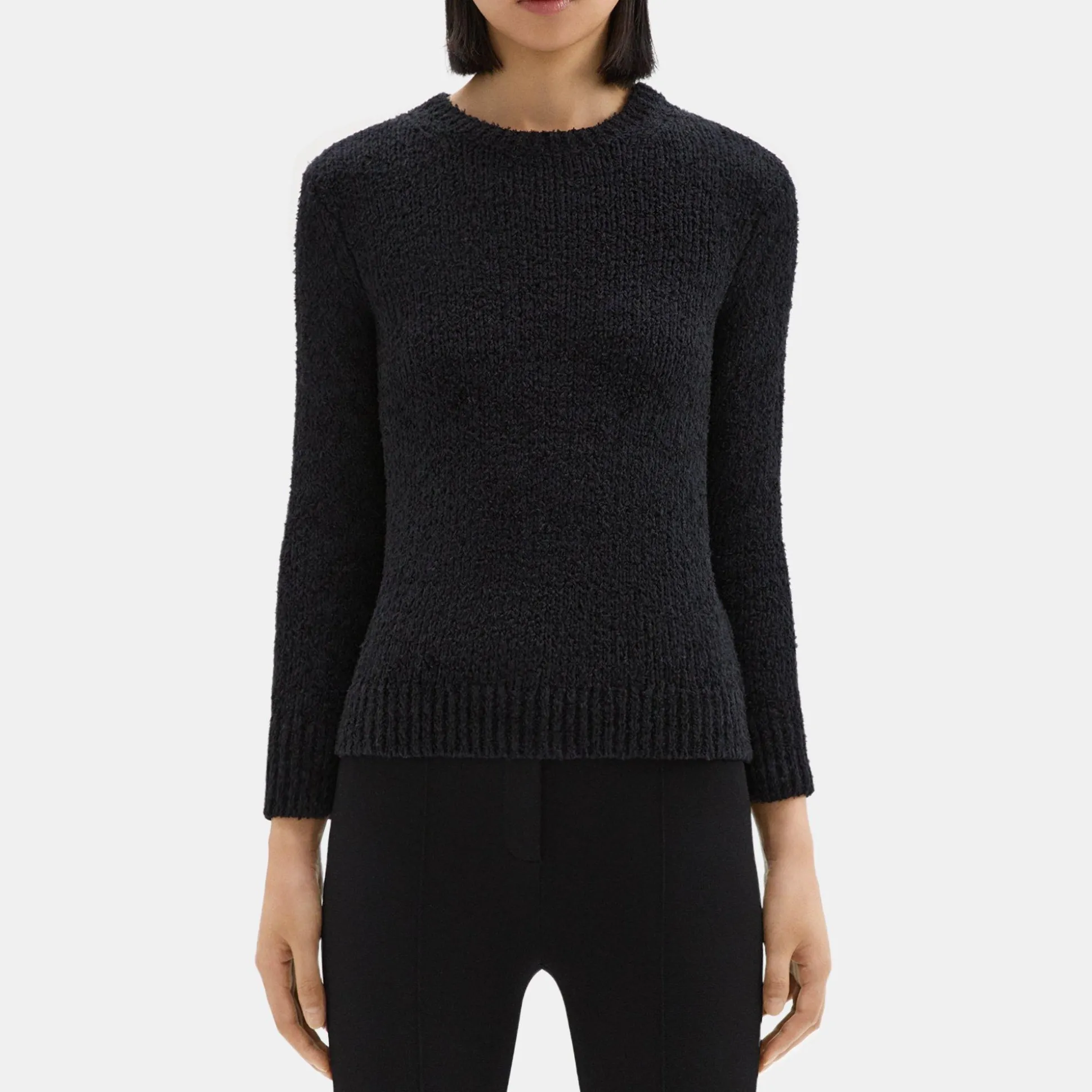 Theory Shrunken Crewneck Sweater In Feather Cotton-Blend-Women Sweaters + Cardigans