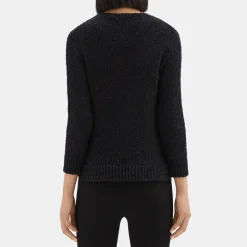 Theory Shrunken Crewneck Sweater In Feather Cotton-Blend-Women Sweaters + Cardigans