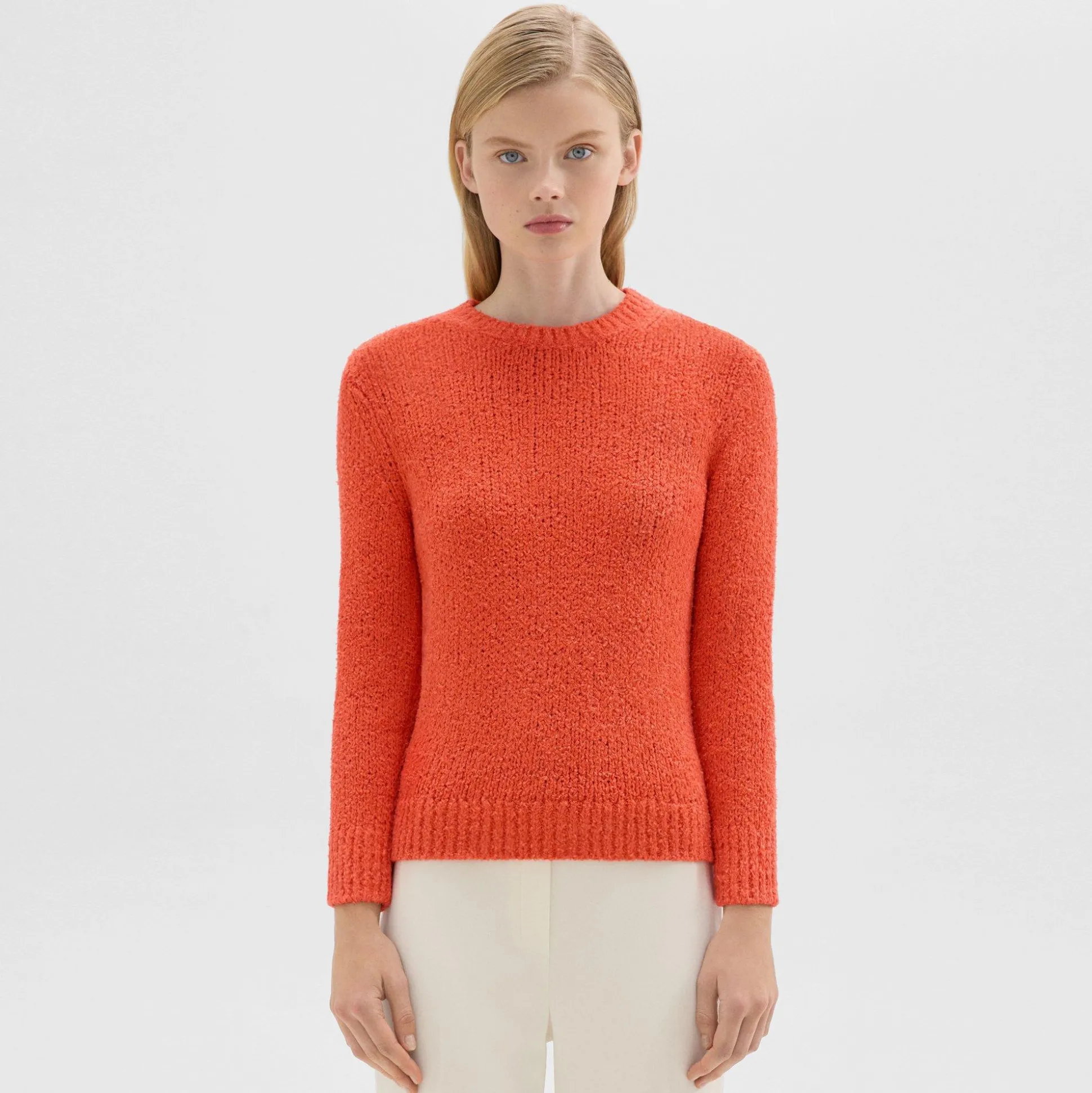 Theory Shrunken Crewneck Sweater In Feather Cotton-Blend-Women Sweaters + Cardigans