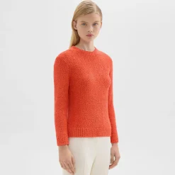 Theory Shrunken Crewneck Sweater In Feather Cotton-Blend-Women Sweaters + Cardigans