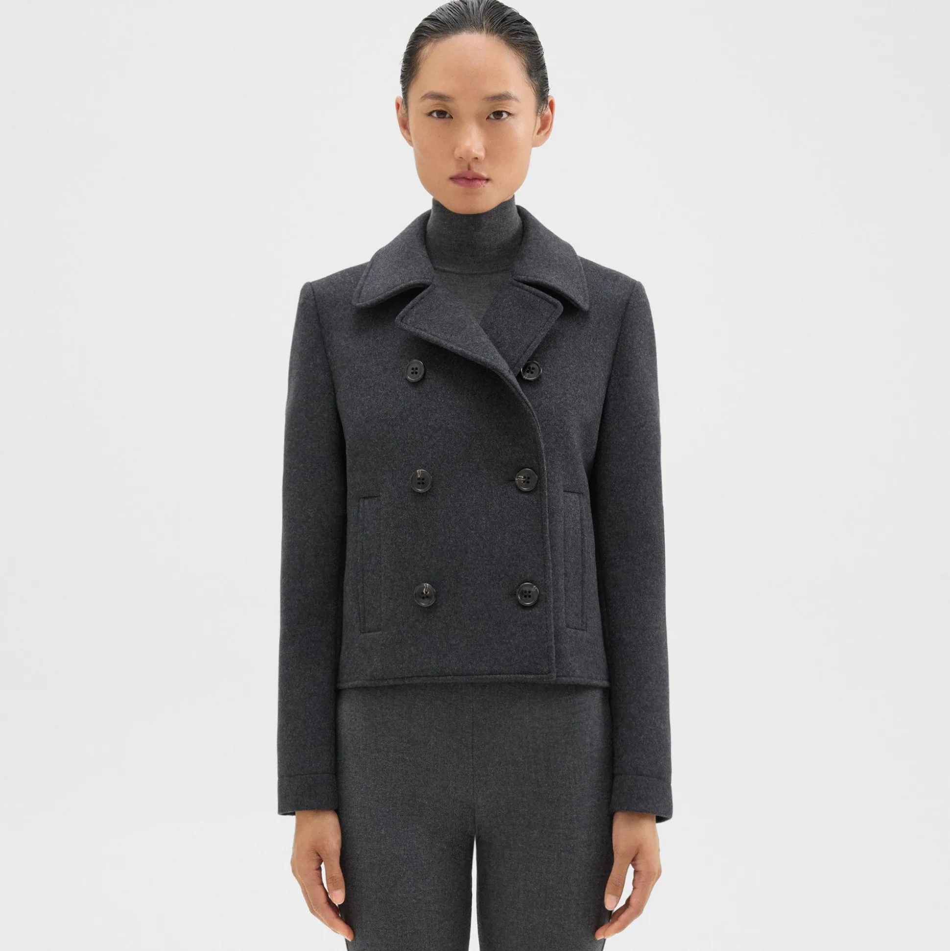 Theory Shrunken Peacoat In Recycled Wool-Blend Melton-Women Outerwear