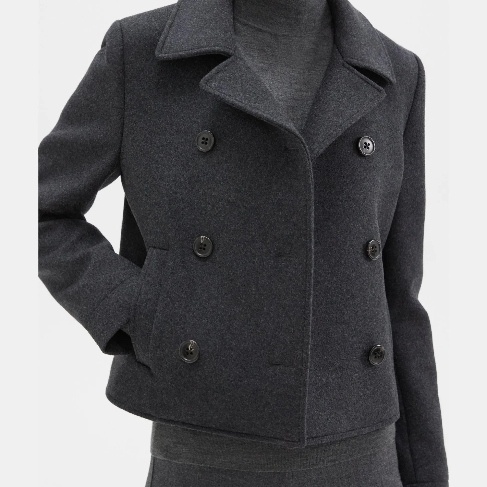 Theory Shrunken Peacoat In Recycled Wool-Blend Melton-Women Outerwear