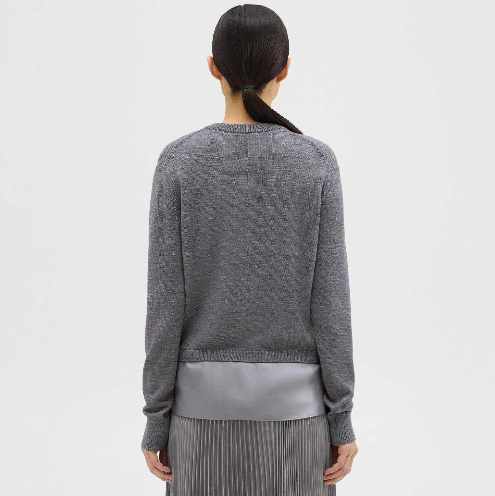 Theory Silk Georgette V-Neck Combo Sweater-Women Sweaters + Cardigans