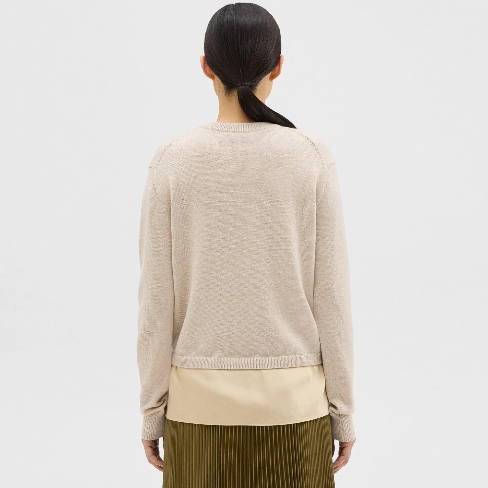 Theory Silk Georgette V-Neck Combo Sweater-Women Sweaters + Cardigans