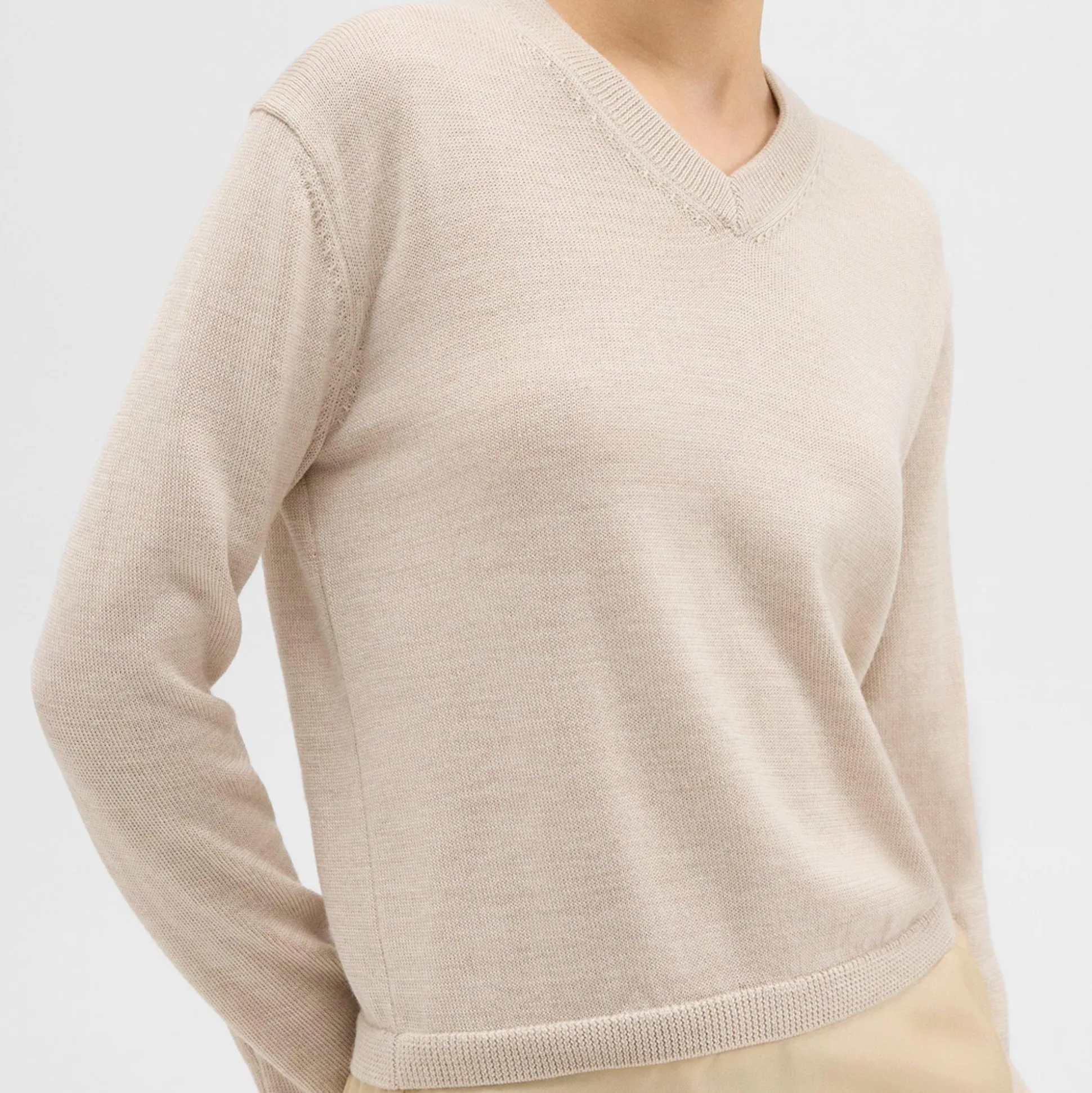 Theory Silk Georgette V-Neck Combo Sweater-Women Sweaters + Cardigans