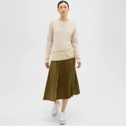 Theory Silk Georgette V-Neck Combo Sweater-Women Sweaters + Cardigans