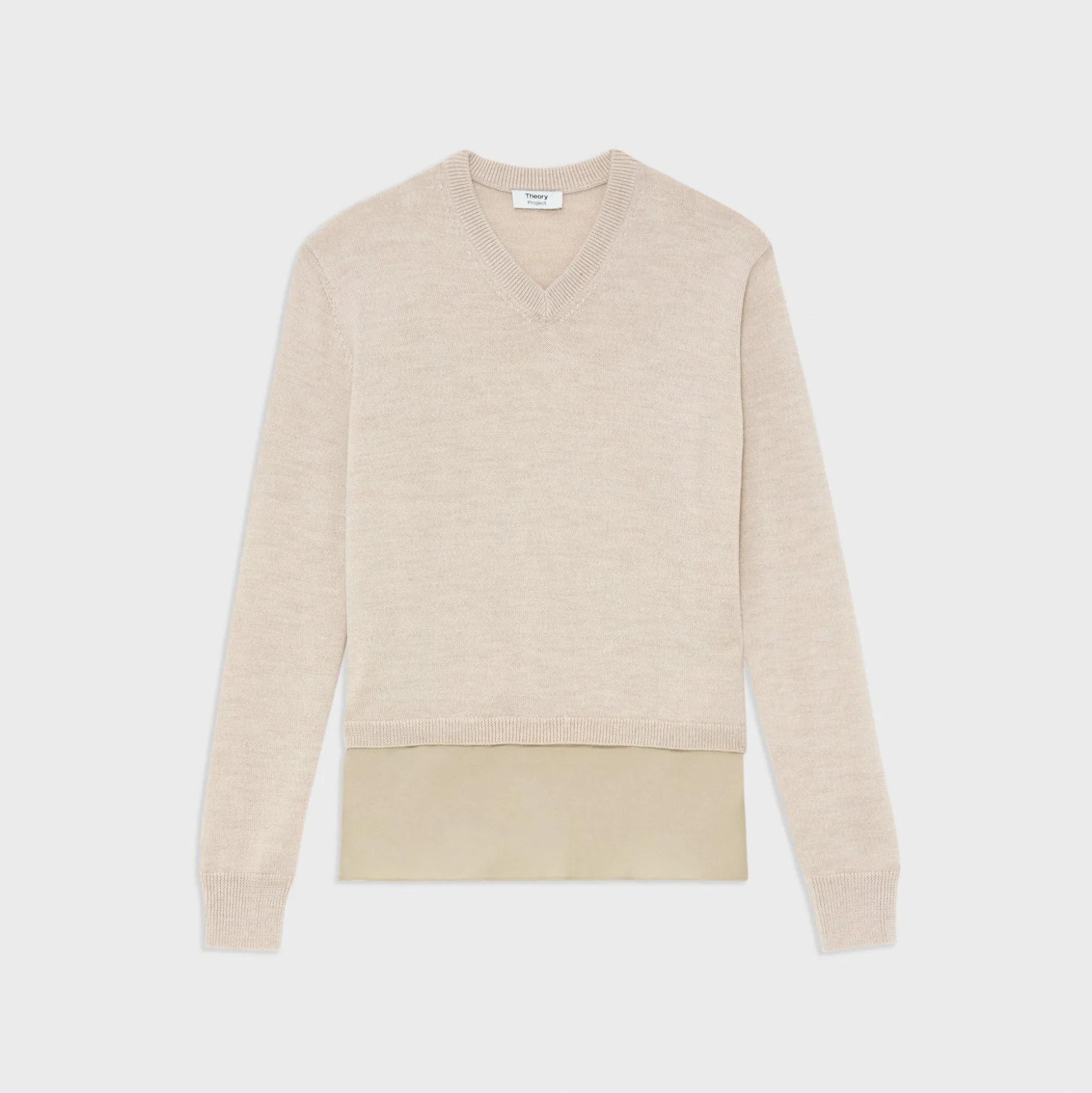 Theory Silk Georgette V-Neck Combo Sweater-Women Sweaters + Cardigans