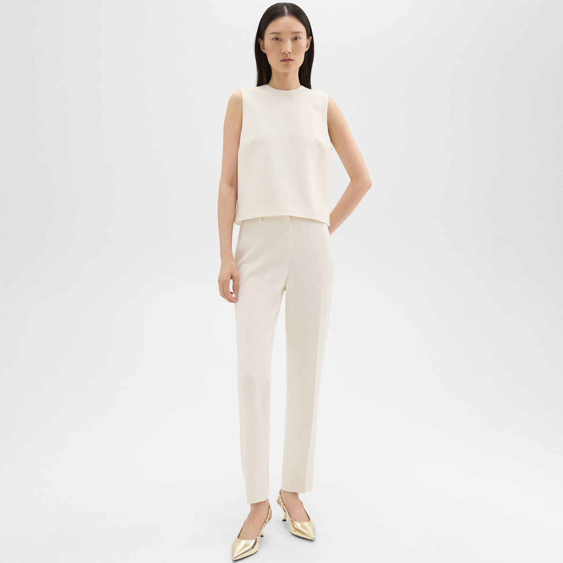 Theory Sleeveless Crewneck Top In Admiral Crepe-Women Tops
