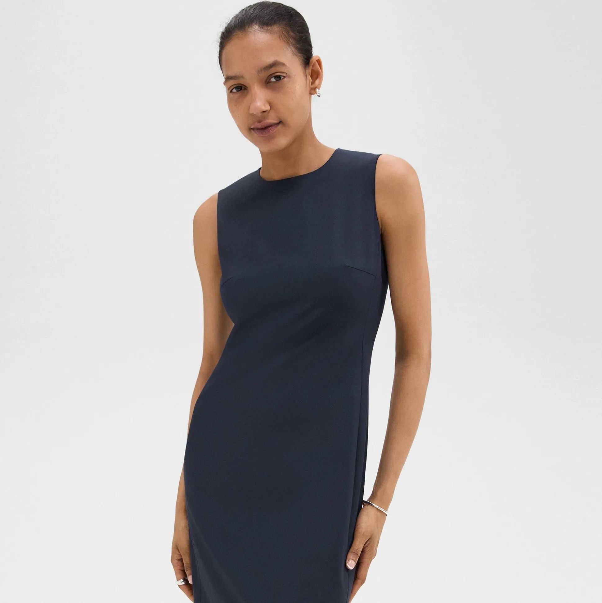 Theory Sleeveless Fitted Dress In Good Wool-Women Suits|Dresses
