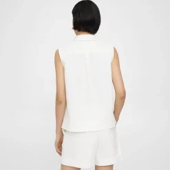 Theory Sleeveless Polo Shell Top In Cotton Pique-Women Tops