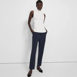 Theory Sleeveless Turtleneck Sweater In Ribbed Viscose-Women T-Shirts