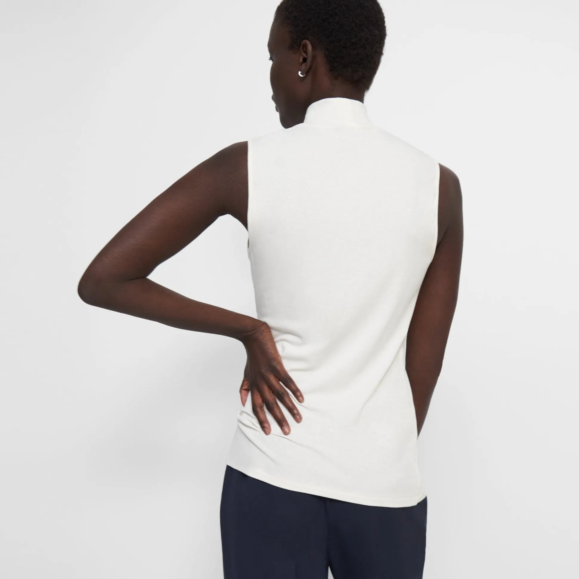 Theory Sleeveless Turtleneck Sweater In Ribbed Viscose-Women T-Shirts