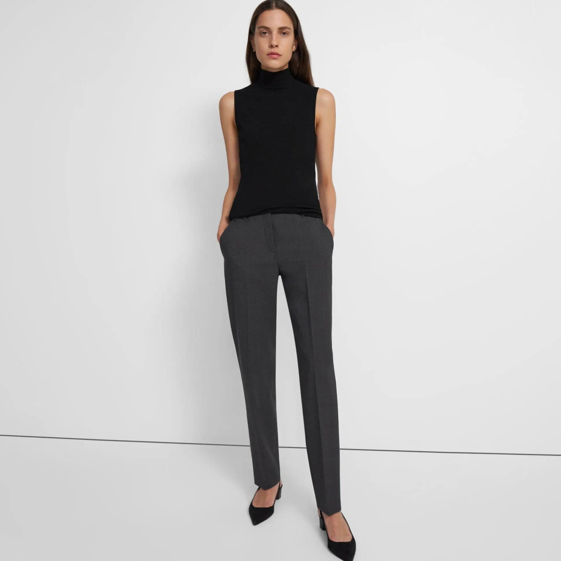 Theory Sleeveless Turtleneck Sweater In Ribbed Viscose-Women T-Shirts