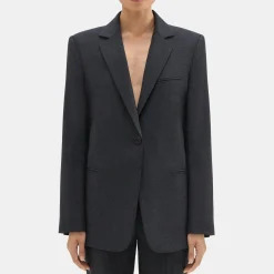 Theory Slim Blazer In Sleek Flannel-Women Suits|Blazers + Jackets