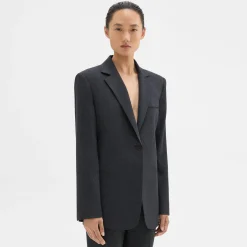 Theory Slim Blazer In Sleek Flannel-Women Suits|Blazers + Jackets