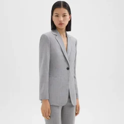 Theory Slim Blazer In Sleek Flannel-Women Suits|Blazers + Jackets