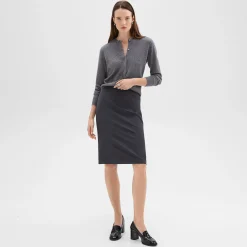Theory Slim Pencil Skirt In Good Wool-Women Skirts
