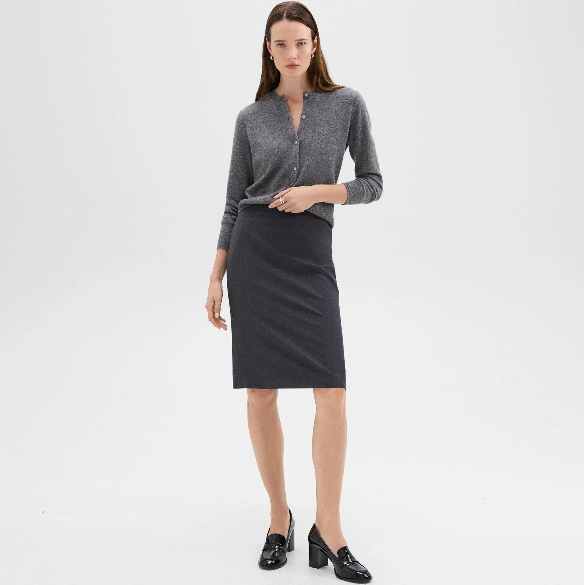 Theory Slim Pencil Skirt In Good Wool-Women Skirts