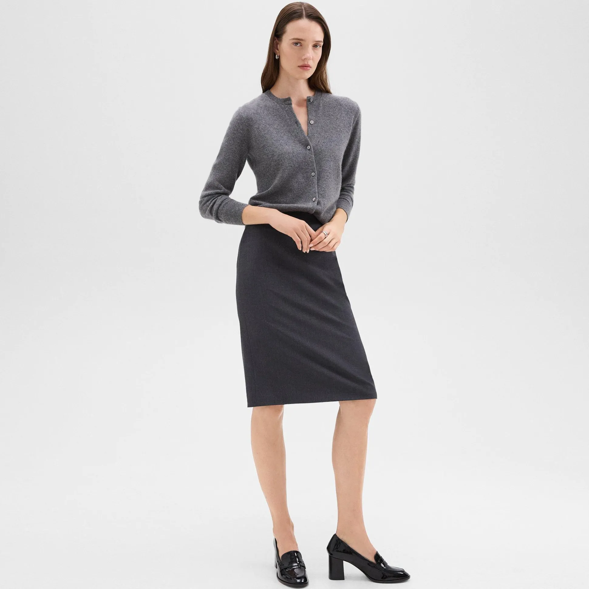 Theory Slim Pencil Skirt In Good Wool-Women Skirts