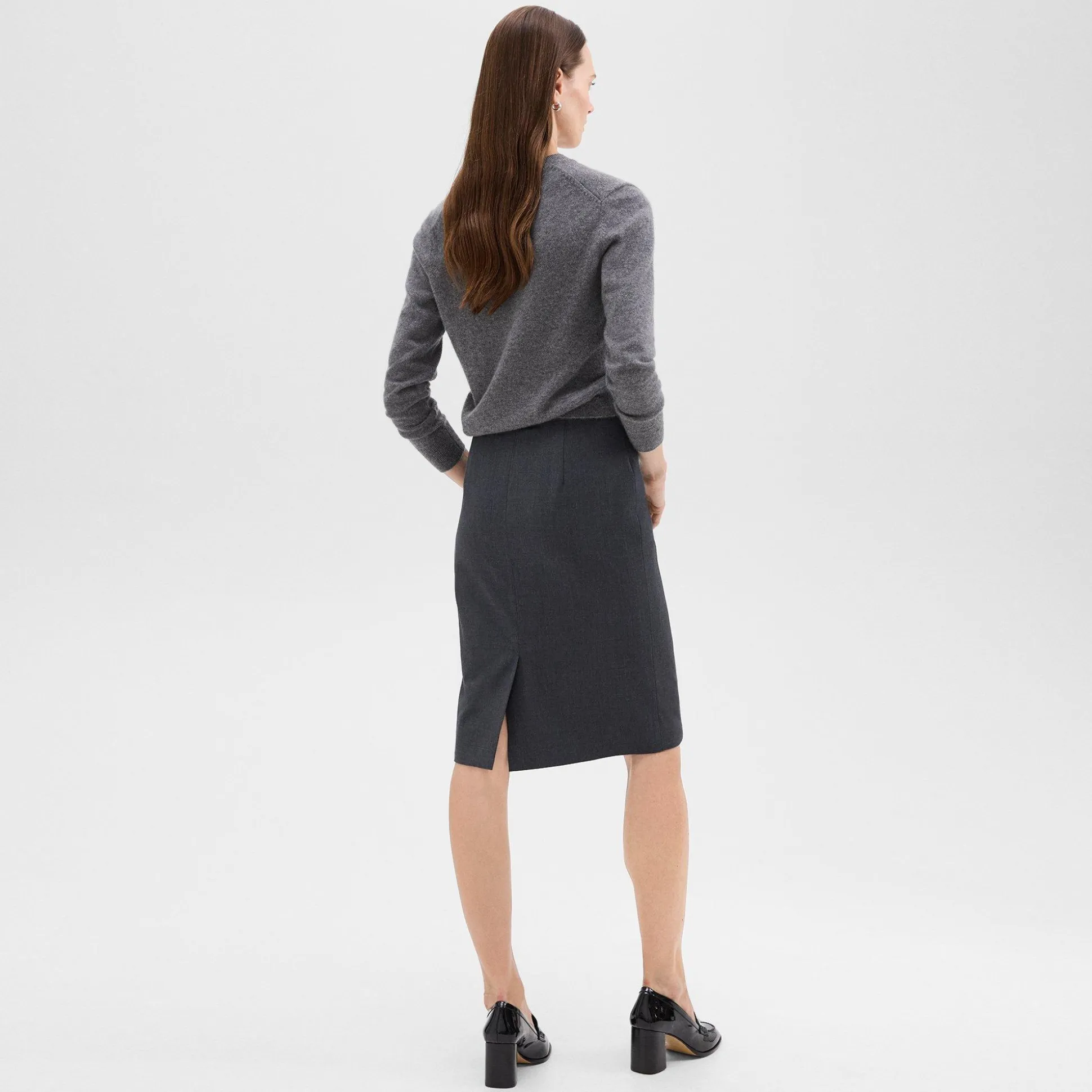 Theory Slim Pencil Skirt In Good Wool-Women Skirts