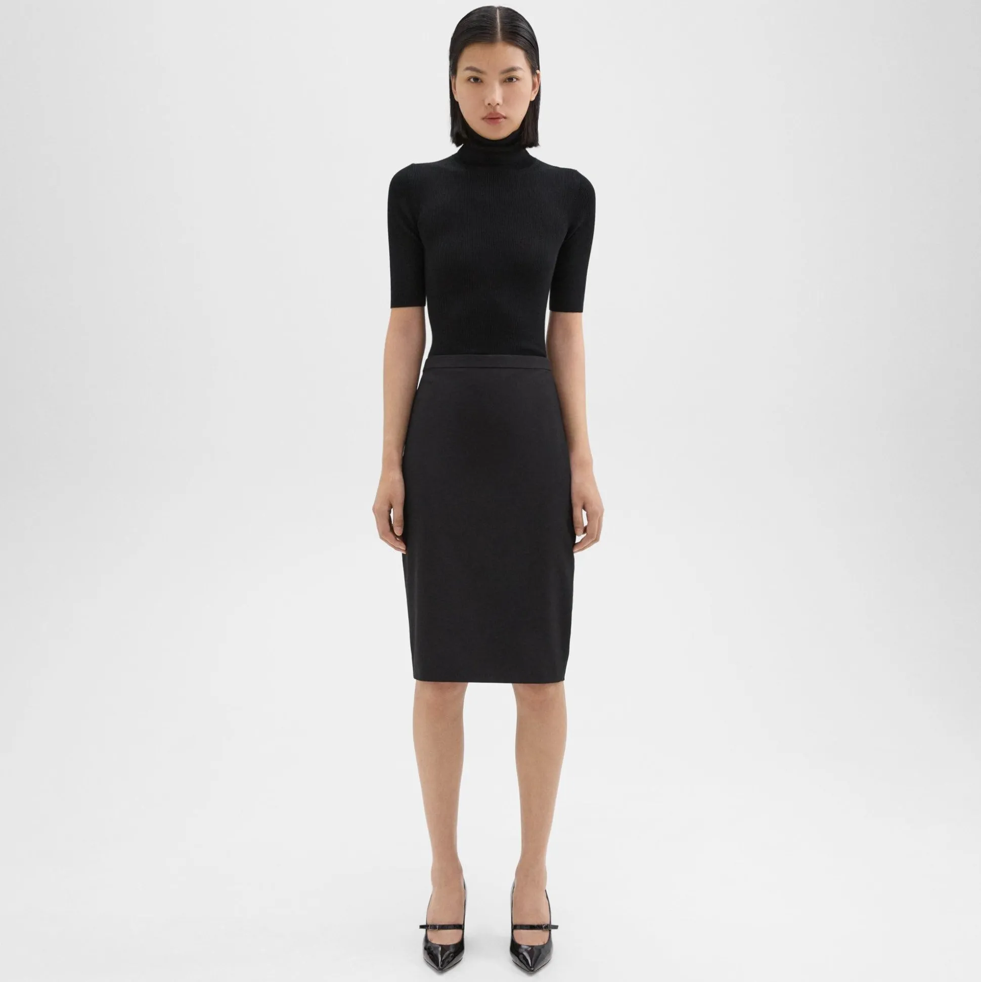 Theory Slim Pencil Skirt In Good Wool-Women Suits|Skirts