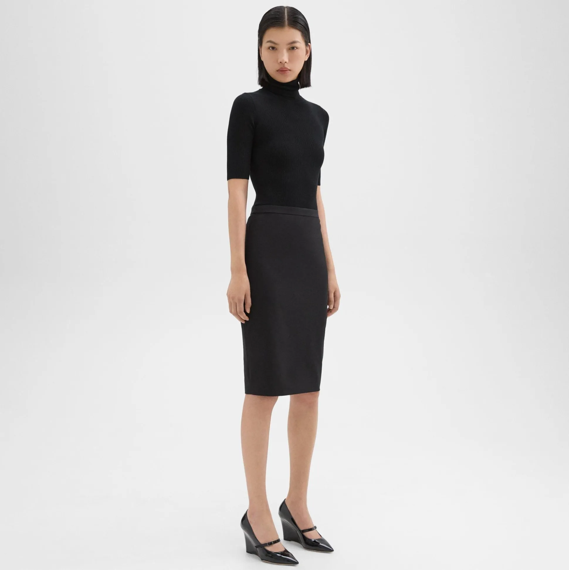 Theory Slim Pencil Skirt In Good Wool-Women Suits|Skirts