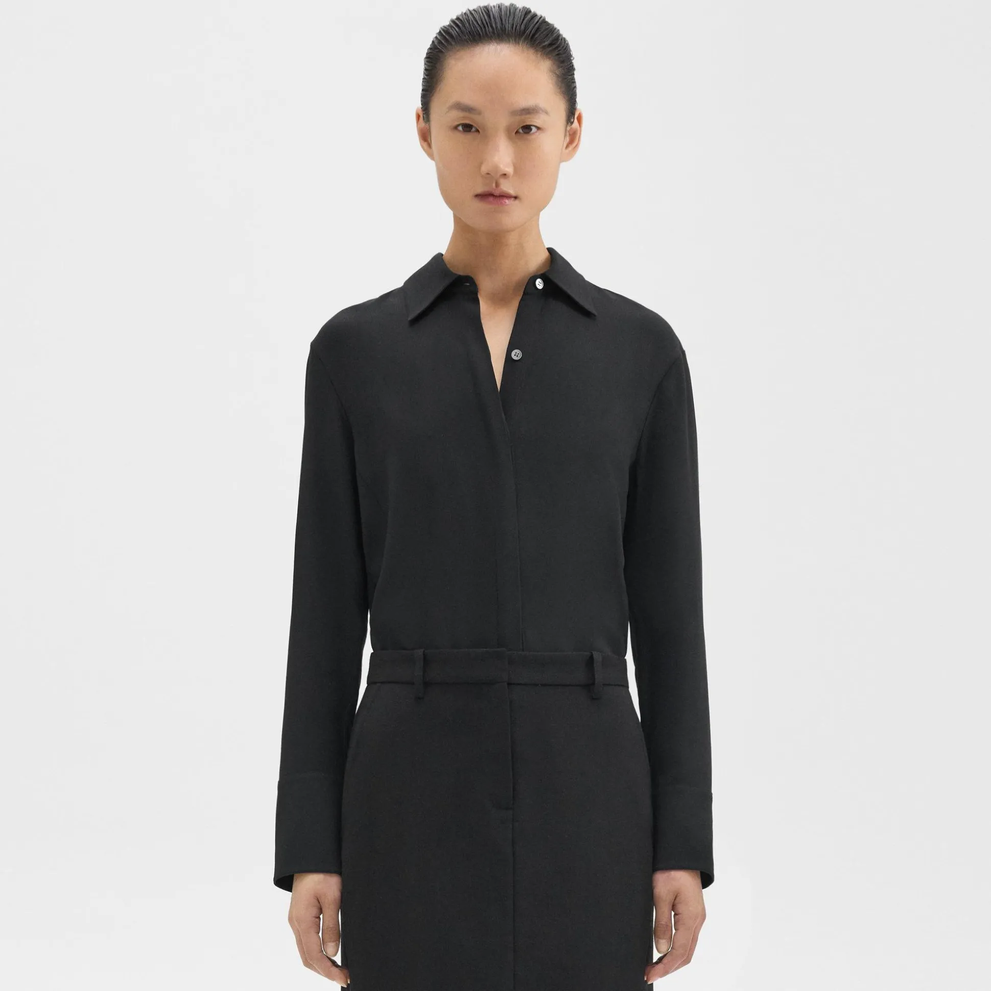 Theory Slim Shirt In Crepe-Women Tops