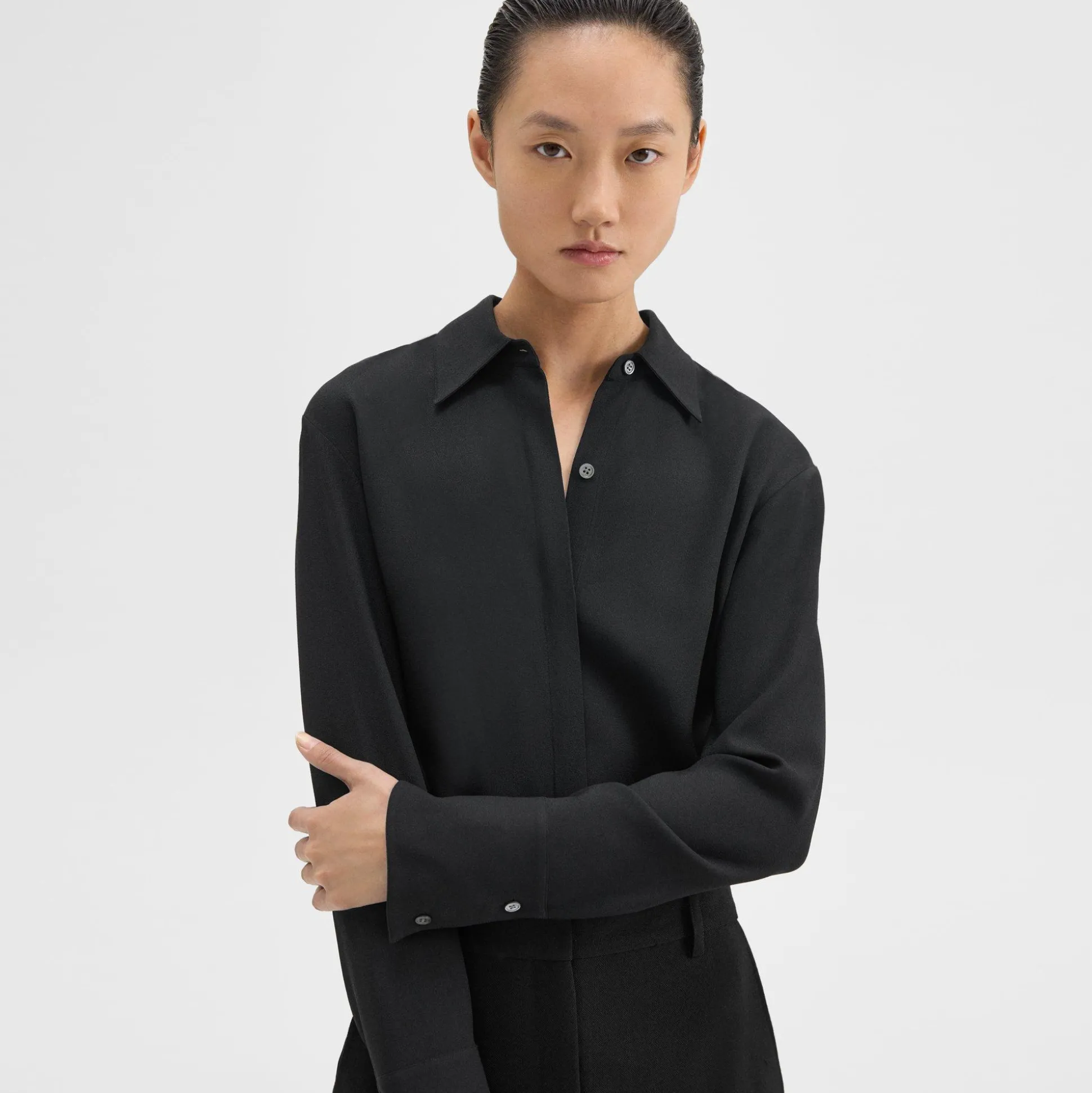 Theory Slim Shirt In Crepe-Women Tops