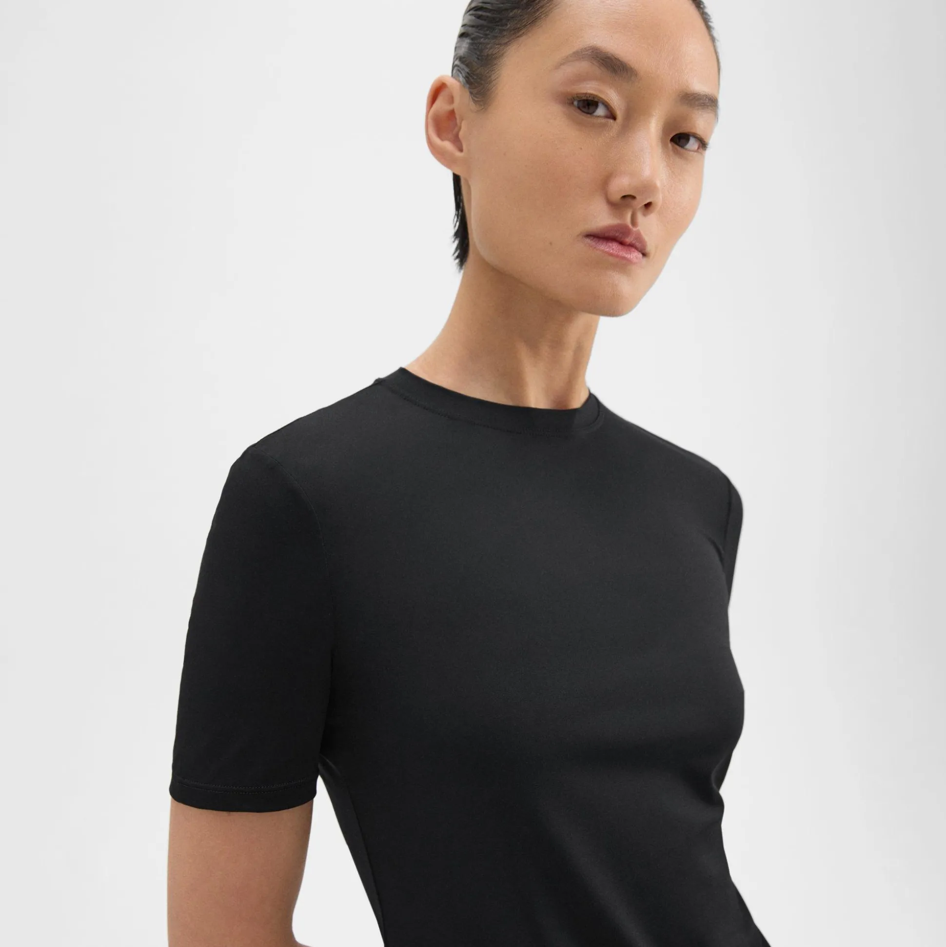 Theory Slim Tee In Stretch Nylon-Women T-Shirts