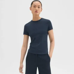 Theory Slim Tee In Stretch Nylon-Women T-Shirts