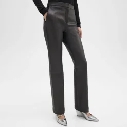 Theory Slim-Straight Pant In Leather-Women Pants