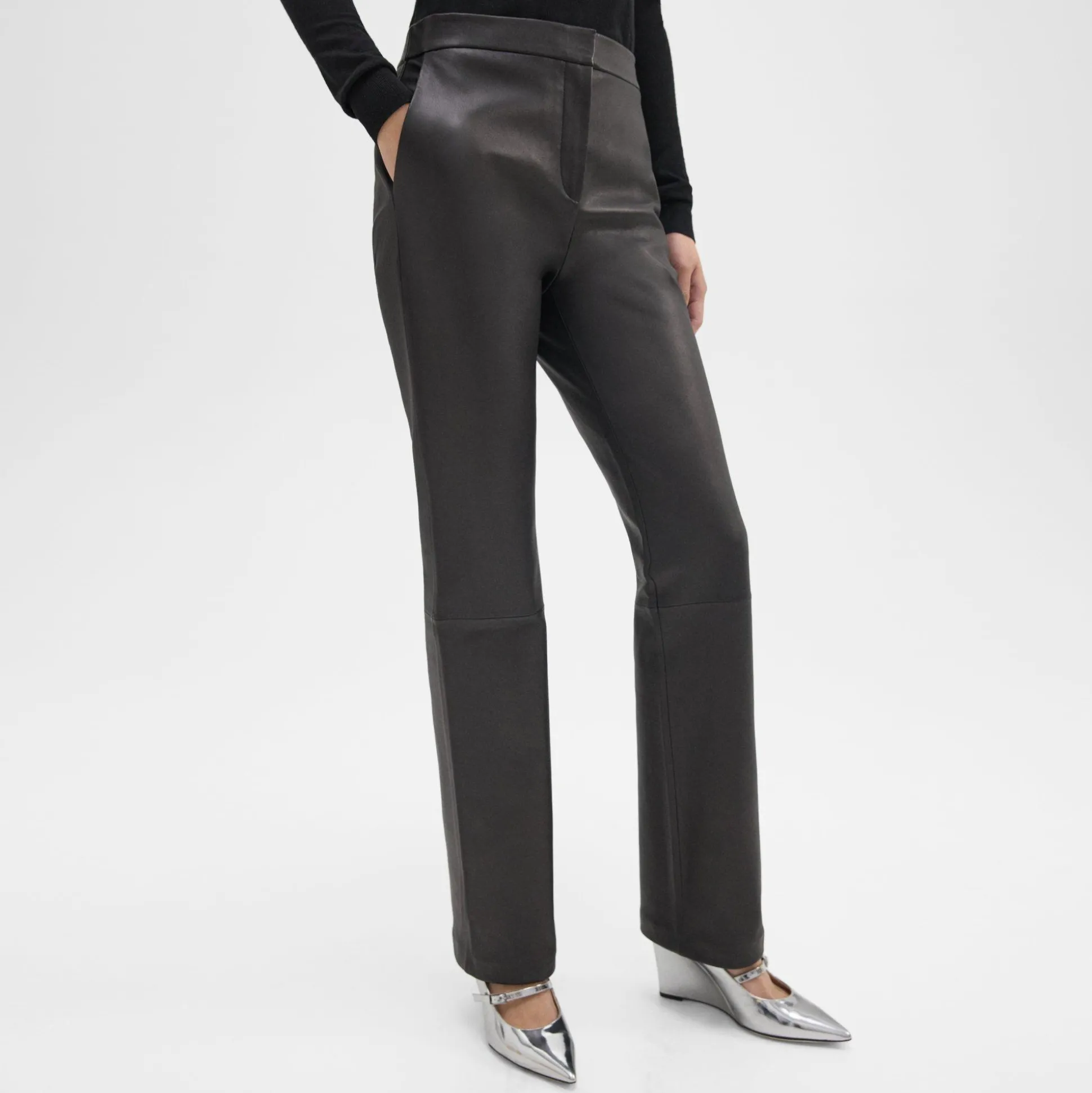 Theory Slim-Straight Pant In Leather-Women Pants