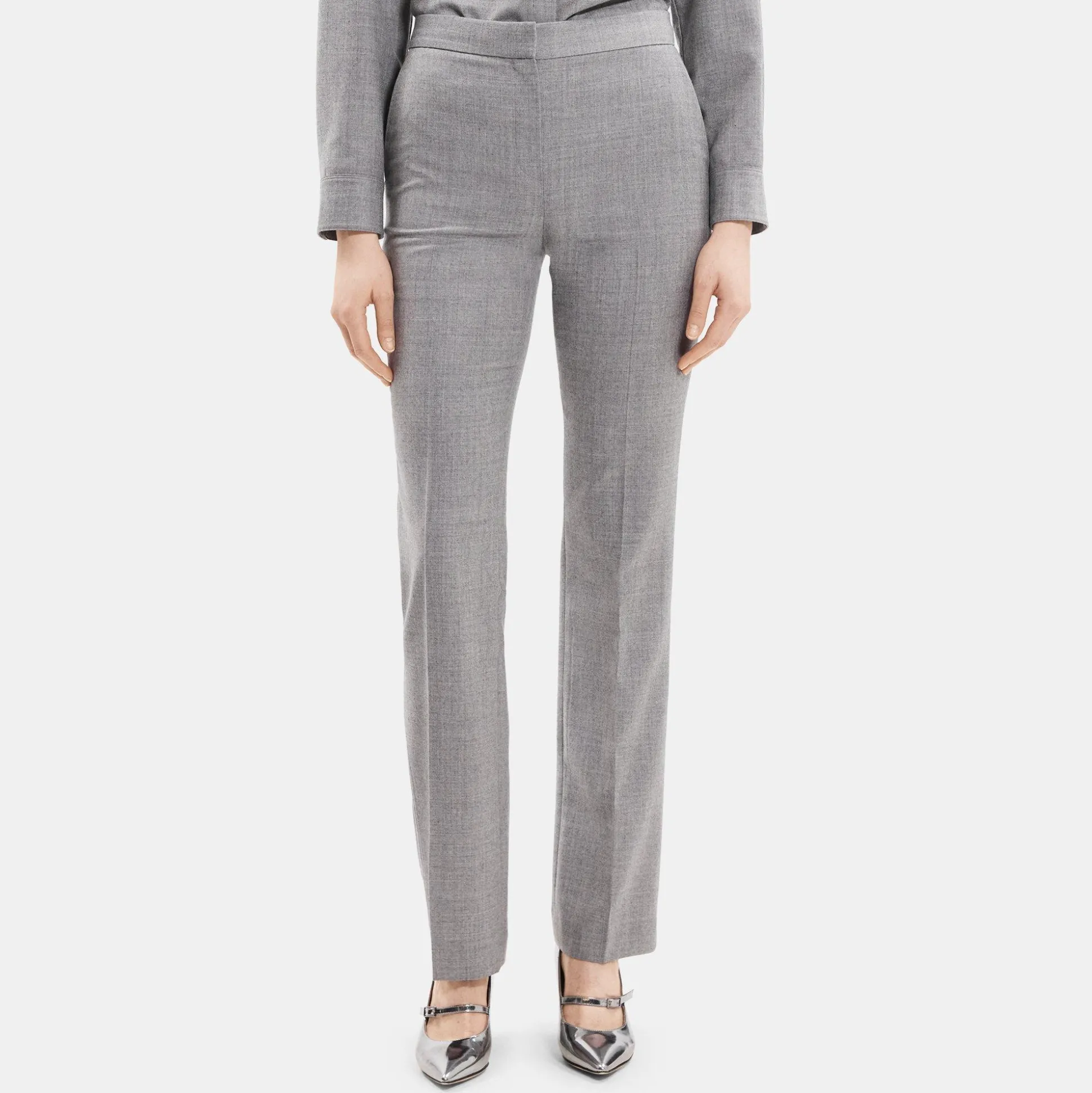 Theory Slim-Straight Pant In Melange Sleek Flannel-Women Suits|Pants