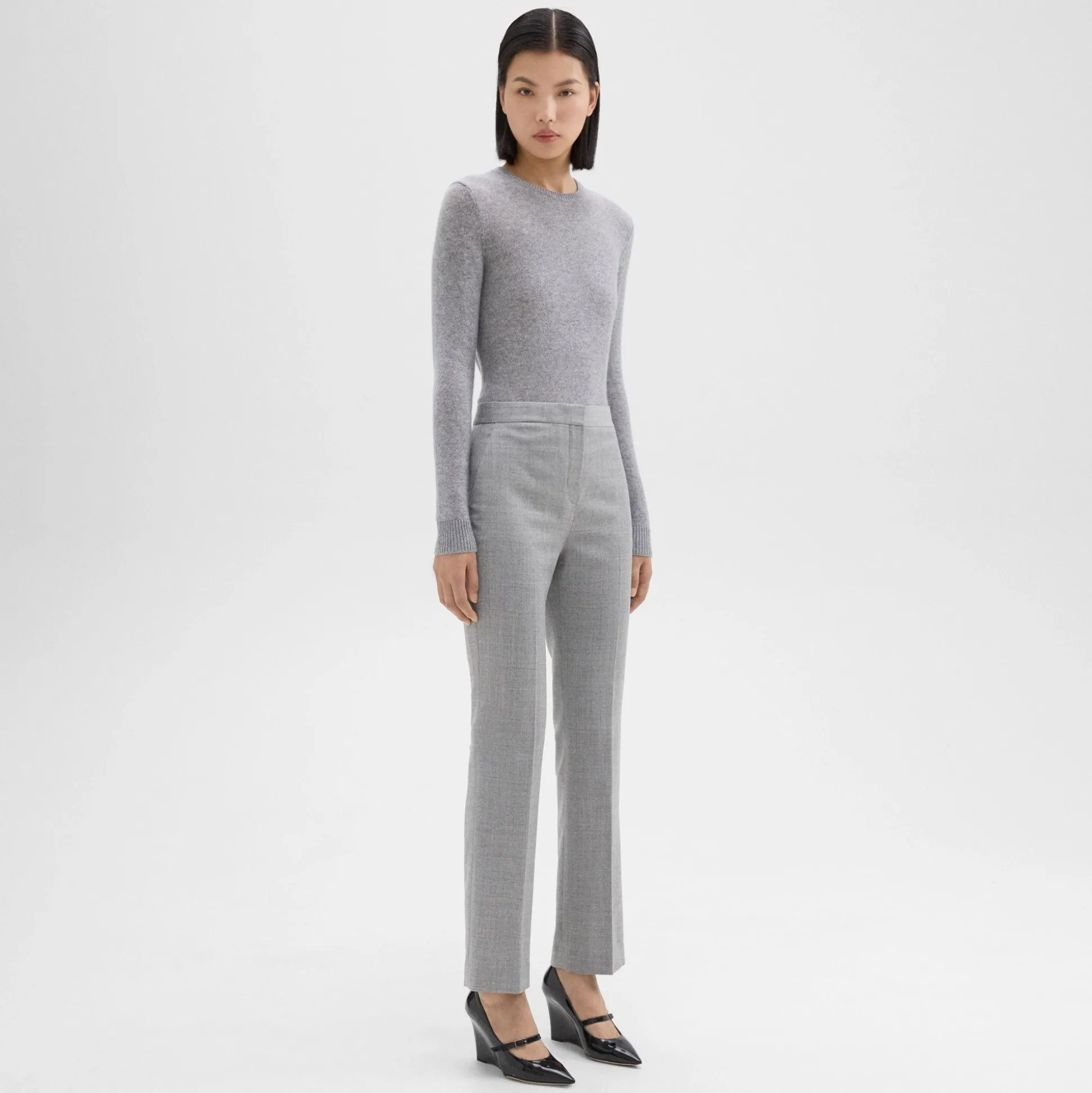 Theory Slim-Straight Pant In Melange Sleek Flannel-Women Suits|Pants