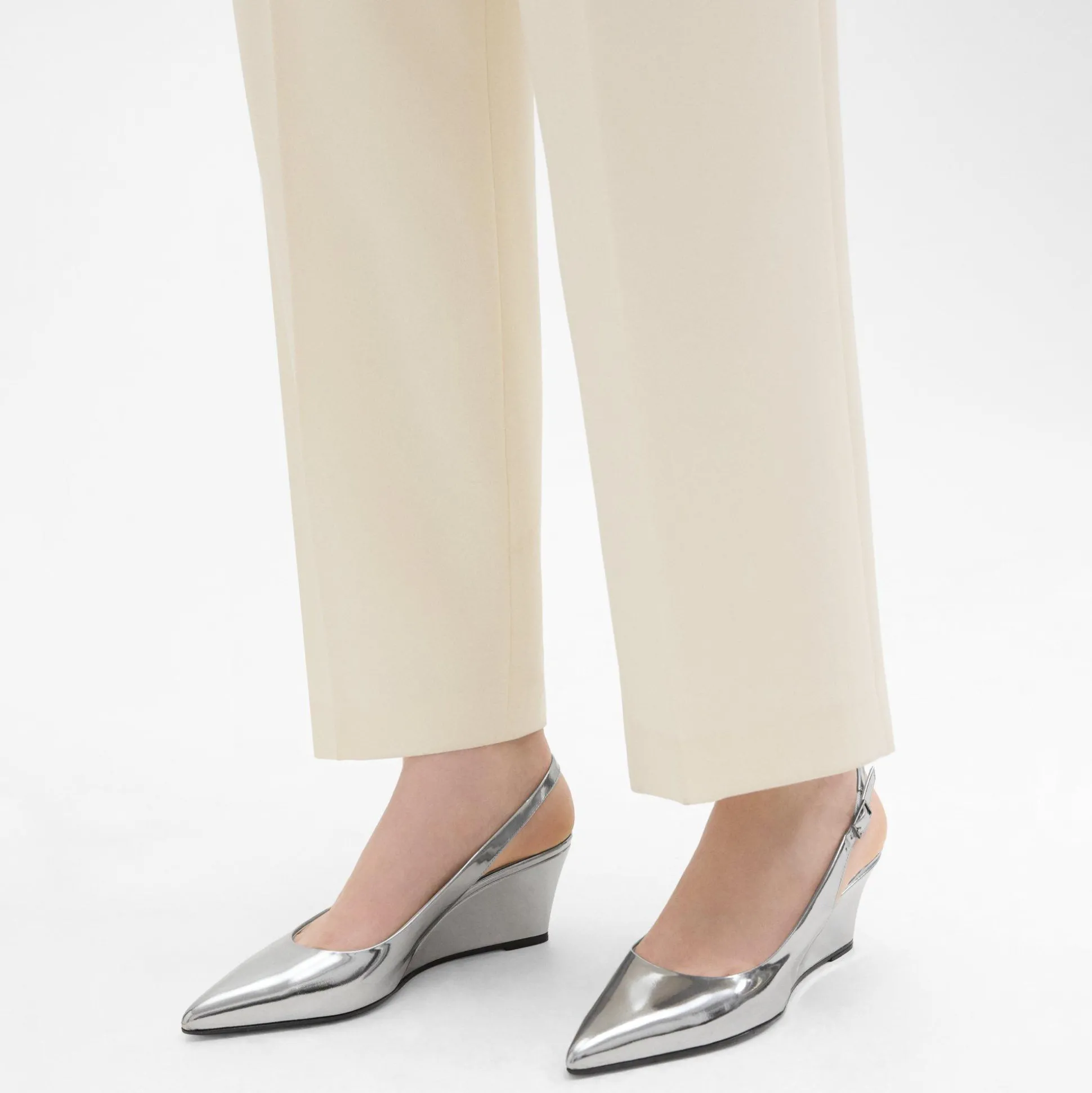 Theory Slingback Wedge In Metallic Leather-Women Shoes